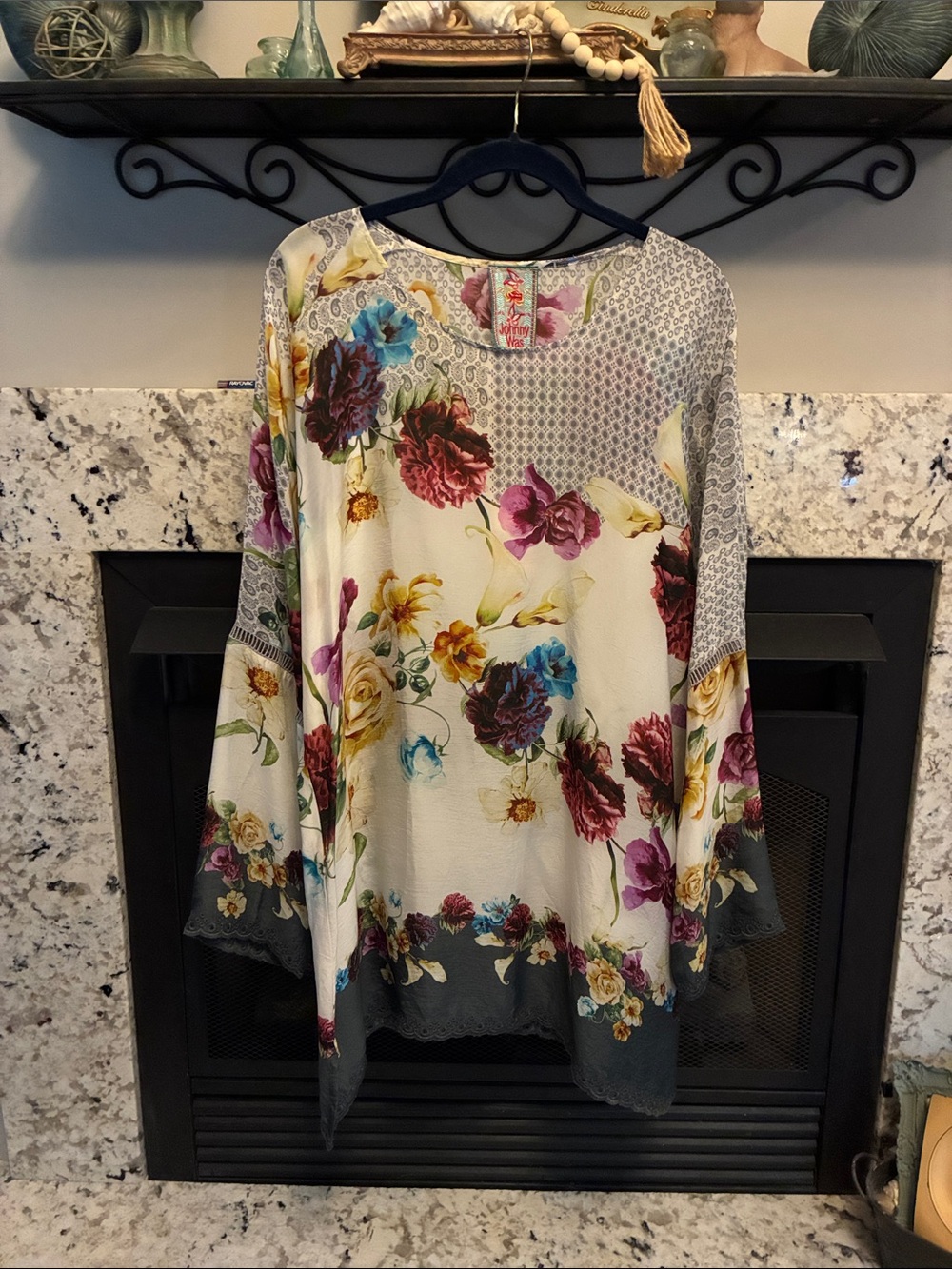 Johnny Was Cream Floral Long-Sleeve Tunic with Multicolor Blooms
